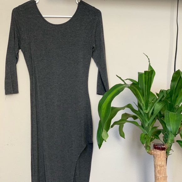 HALF SLEEVE LEG SLIT DRESS - Picture 1 of 3